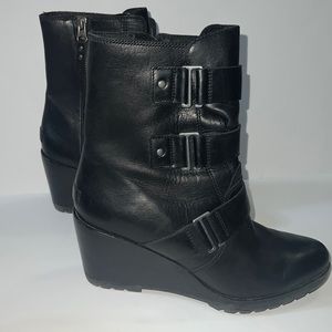 Sorel After Hours Leather Wedge Buckle Mid Bootie Black NL2550-010 Women’s Sz 11